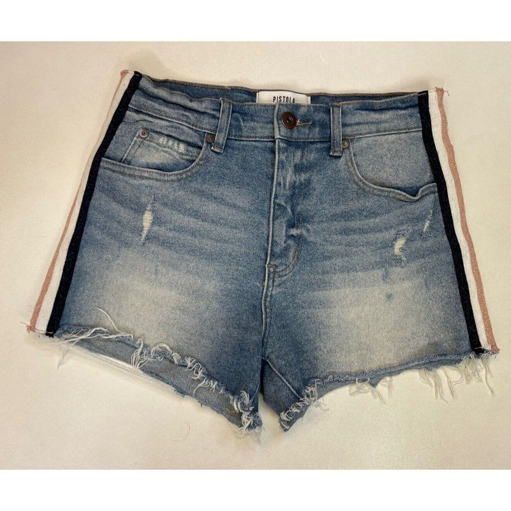 Pistola Blue Jean Shorts with Black and Pink Accents